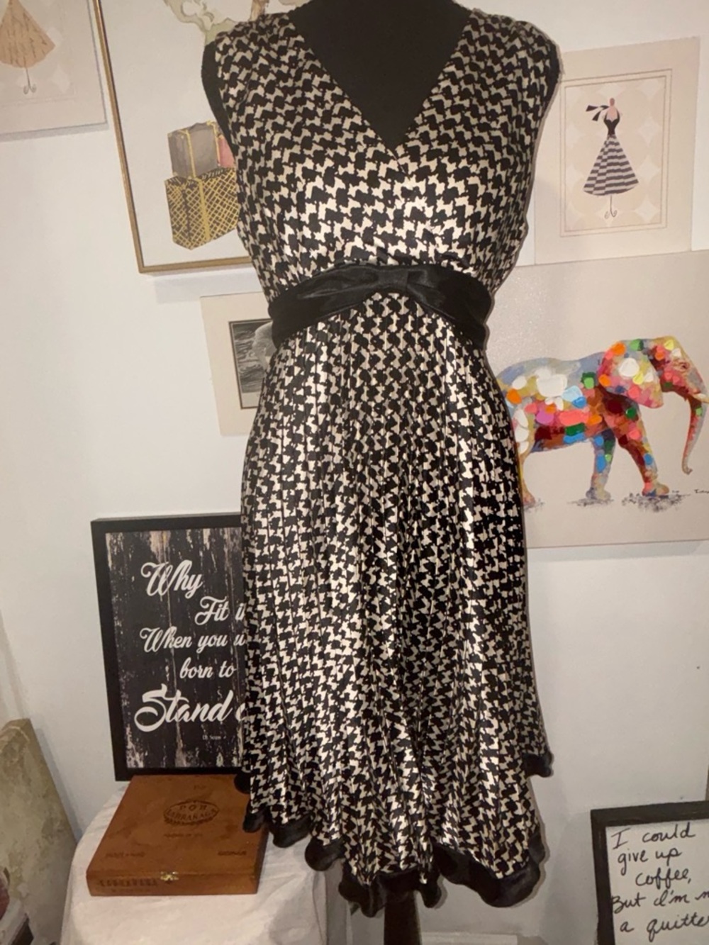 Rabbit Rabbit Rabbit Black & Cream Houndstooth Asymmetrical Dress